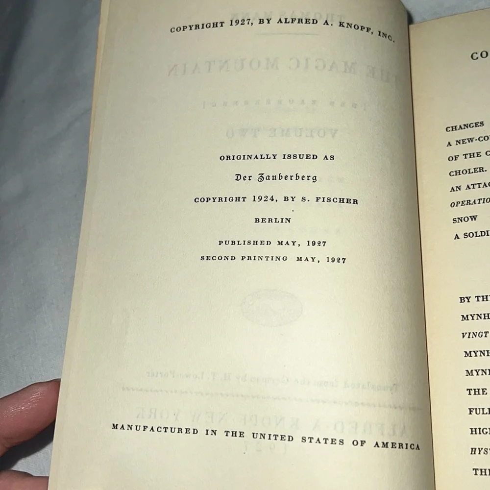 THE MAGIC MOUNTAIN BY THOMAS MANN 1927 1st EDITION HARDCOVER BOOK VOLUME 2